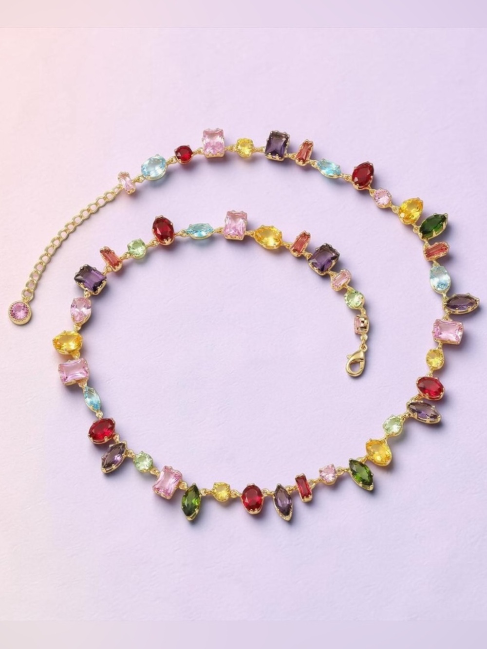 18k Gold Plated Candy Multicolour CZ Necklace. New.
